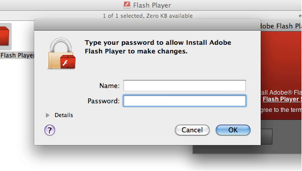 flash asks for password to install on mac